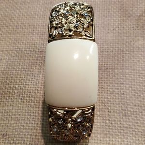 Biege, Goldtone and Crystal Stretch Bracelet